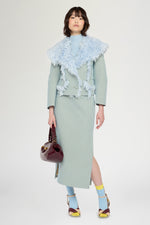 Cropped Jacquard Jacket with Light Blue Faux-Fur Collar