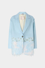 Single-Breasted Light Blue Duchesse Blazer with Inserts