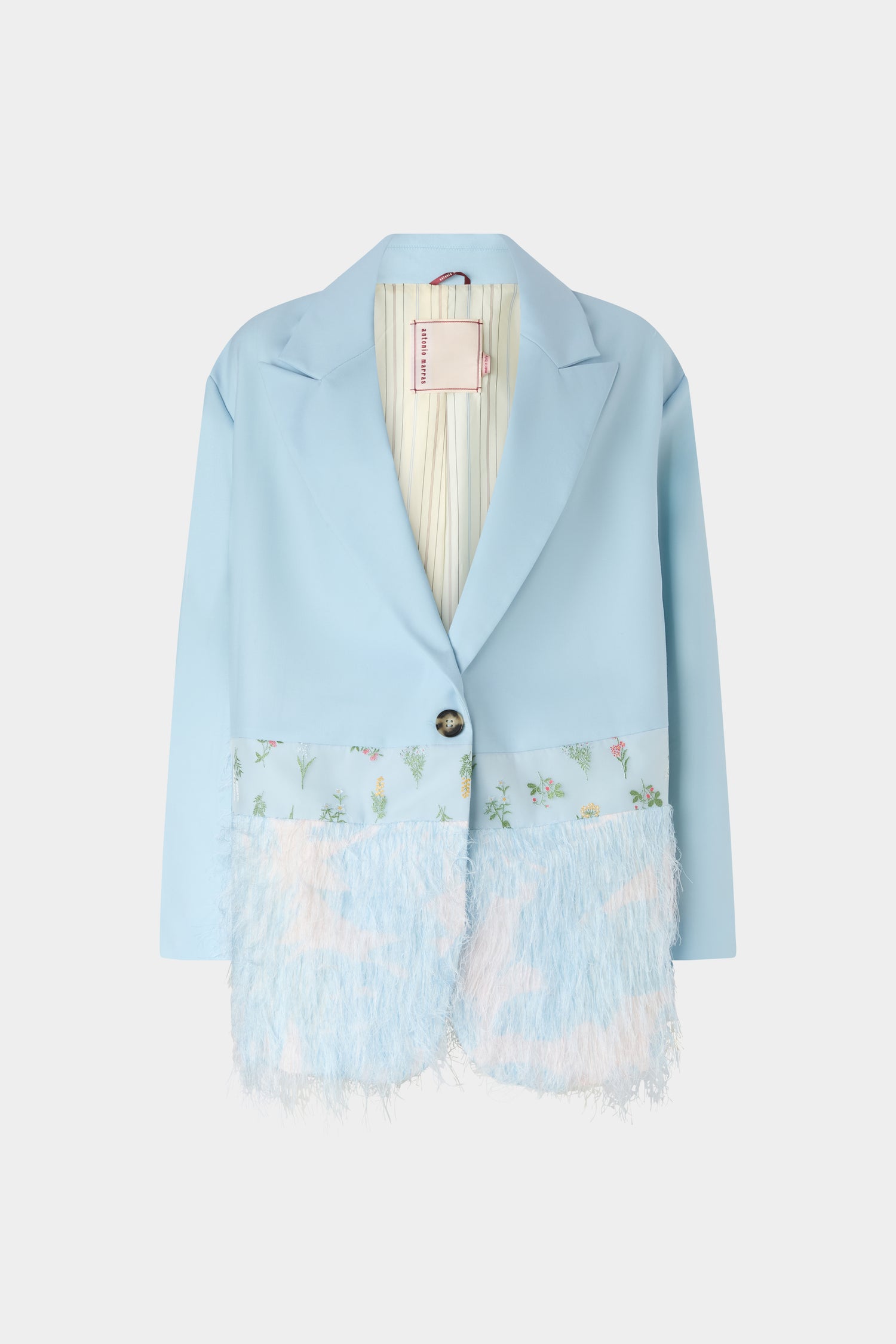 Single-Breasted Light Blue Duchesse Blazer with Inserts