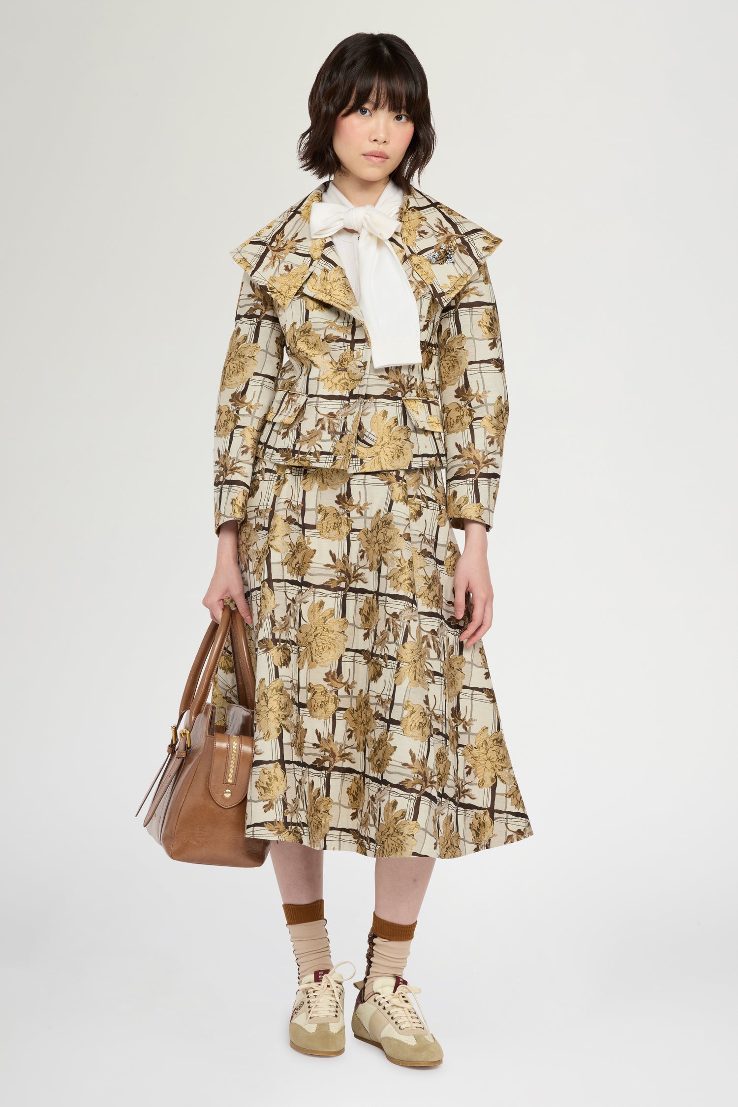 Giacca Broccato Floreale Maxi Rever