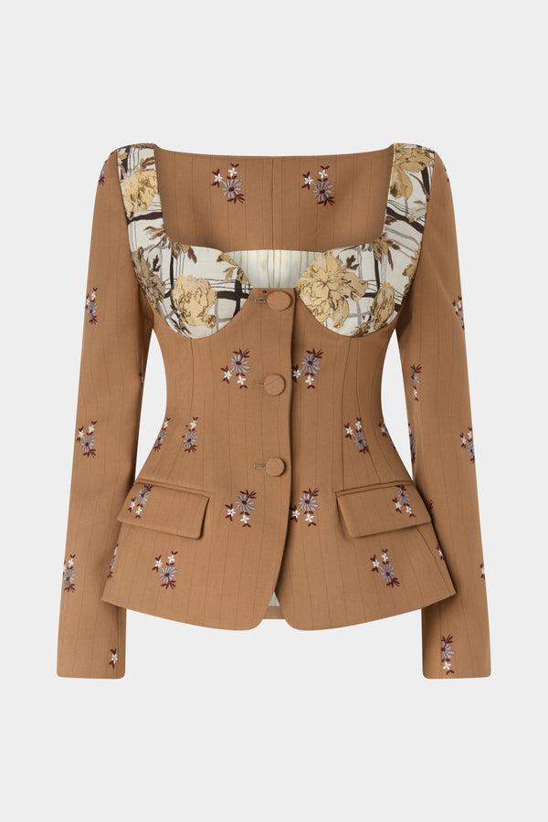 Camel Pinstripe Corset Jacket