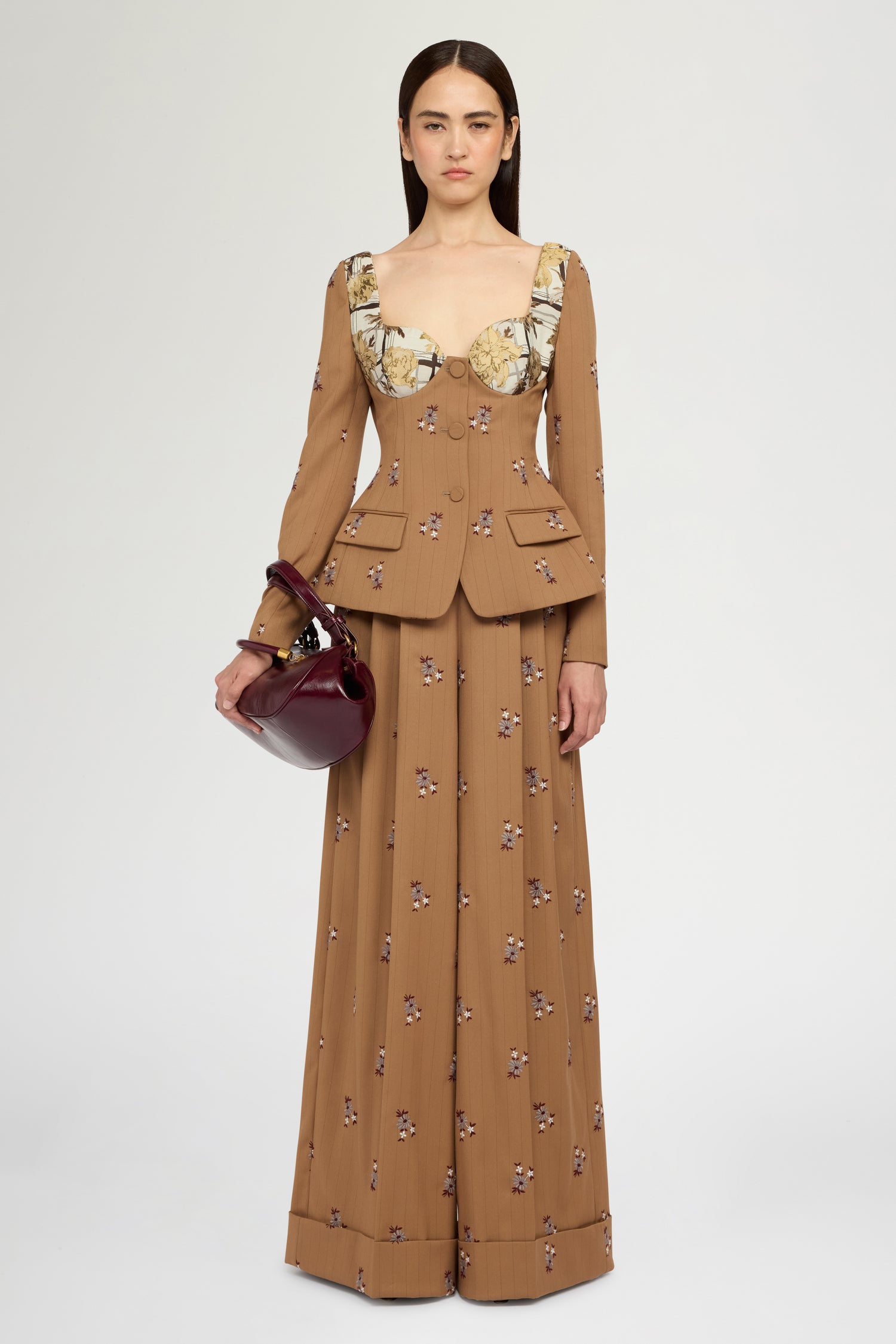Camel Pinstripe Corset Jacket