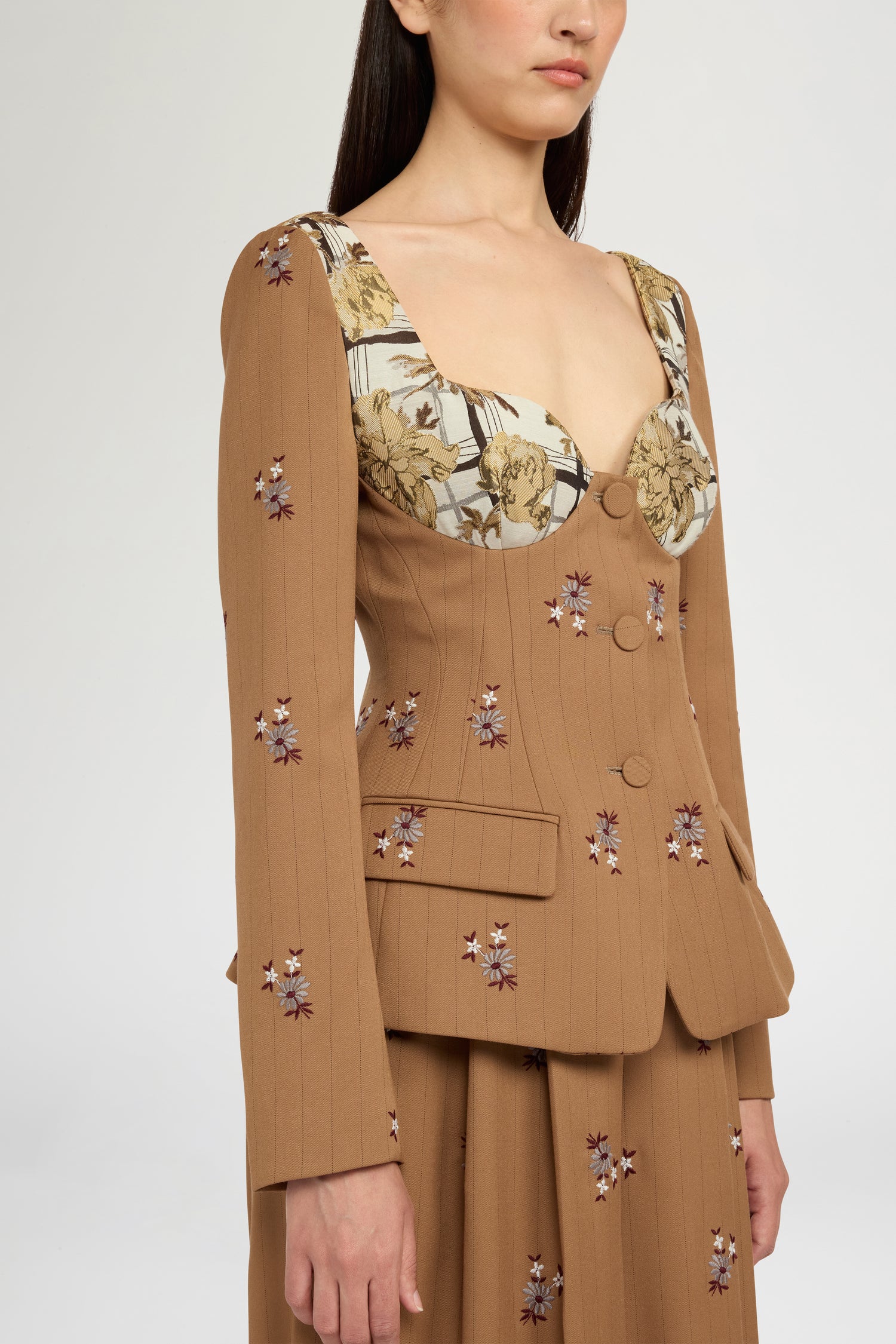 Camel Pinstripe Corset Jacket