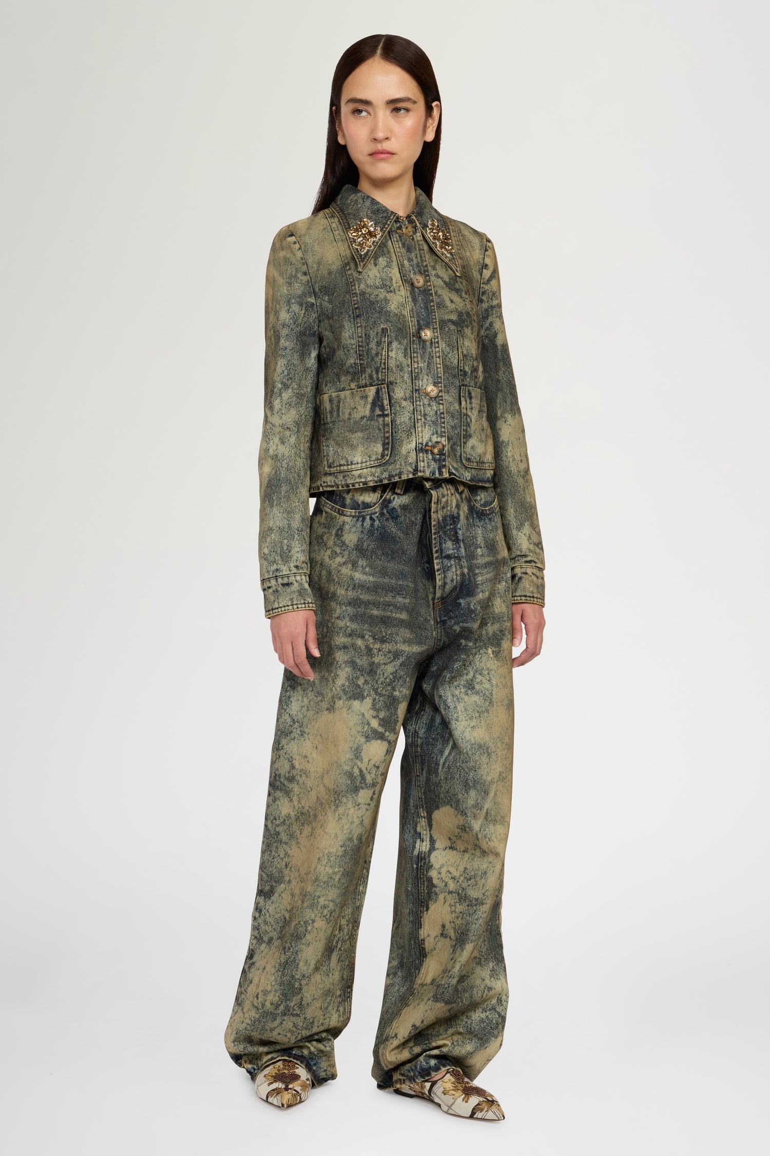 Embellished Slim-Fit Denim Jacket