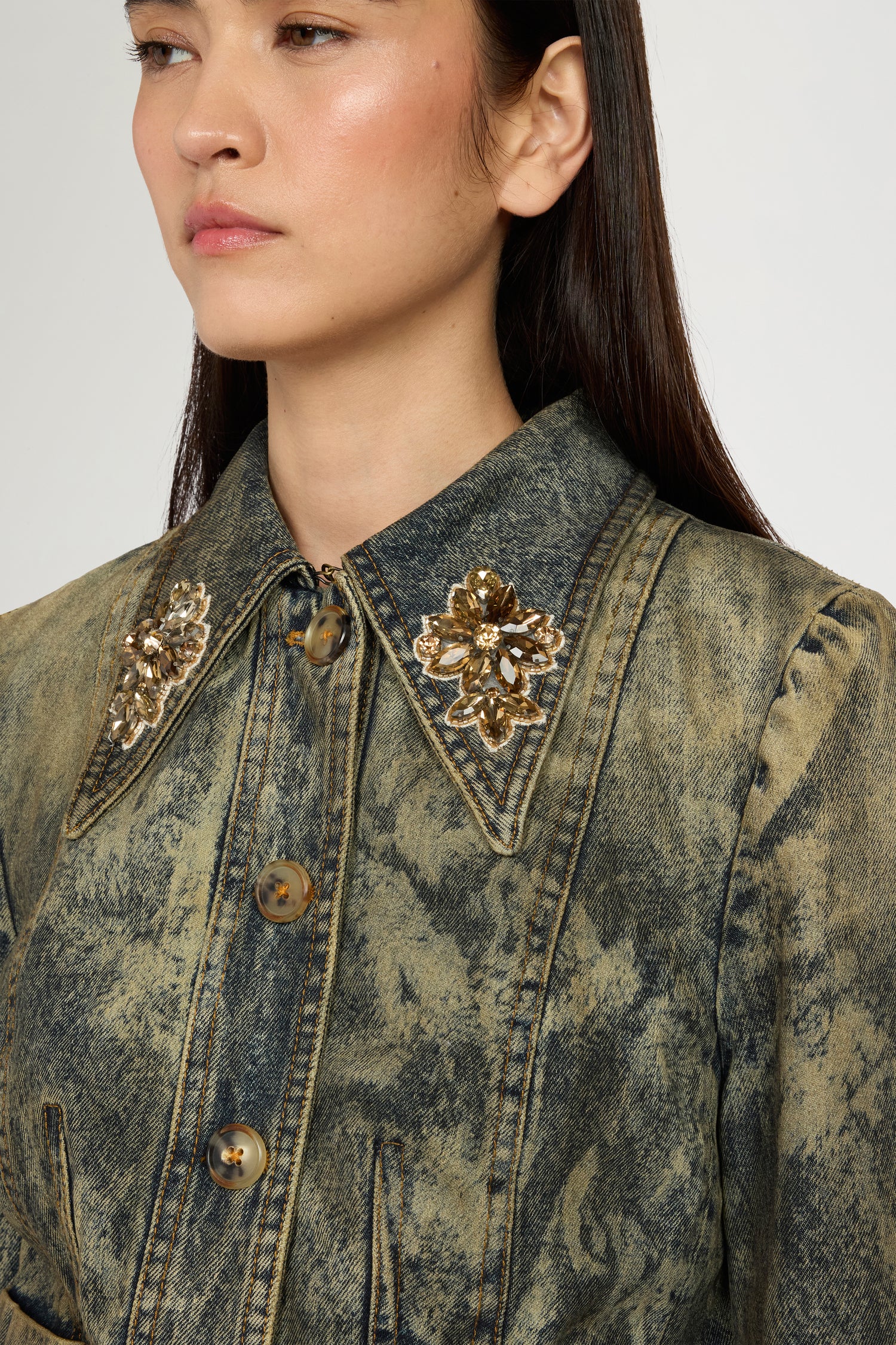 Embellished Slim-Fit Denim Jacket