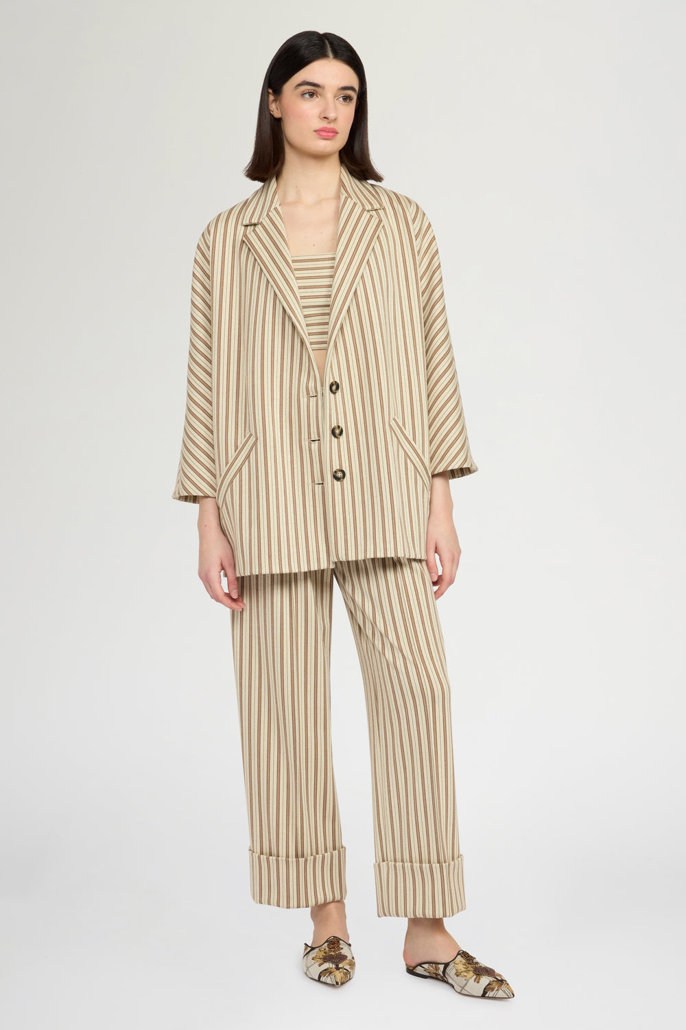 Single-Breasted Jersey Jacket with Stripes
