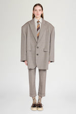 Ivory Grey Checked Oversize Blazer