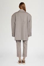 Ivory Grey Checked Oversize Blazer