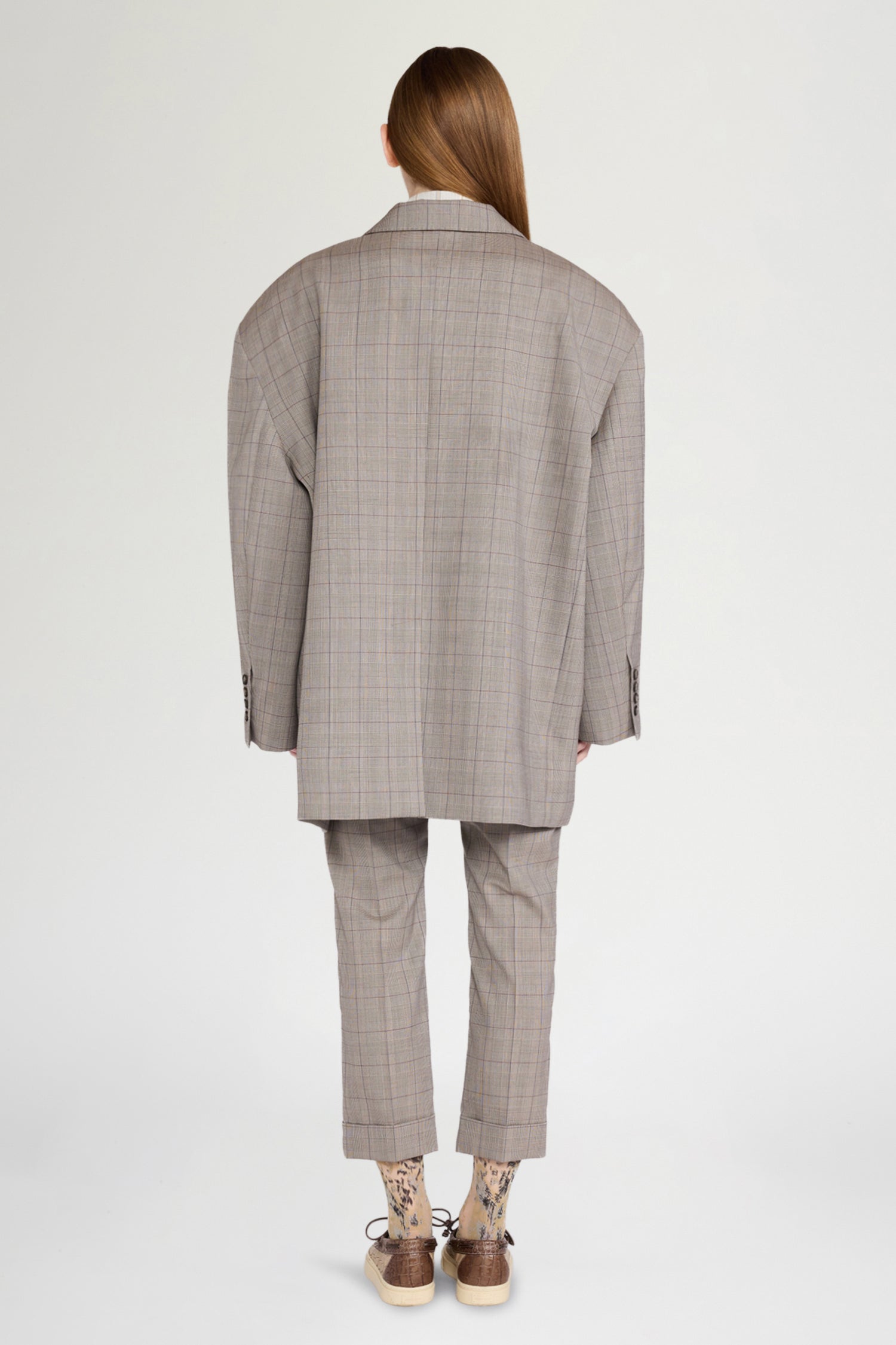 Ivory Grey Checked Oversize Blazer