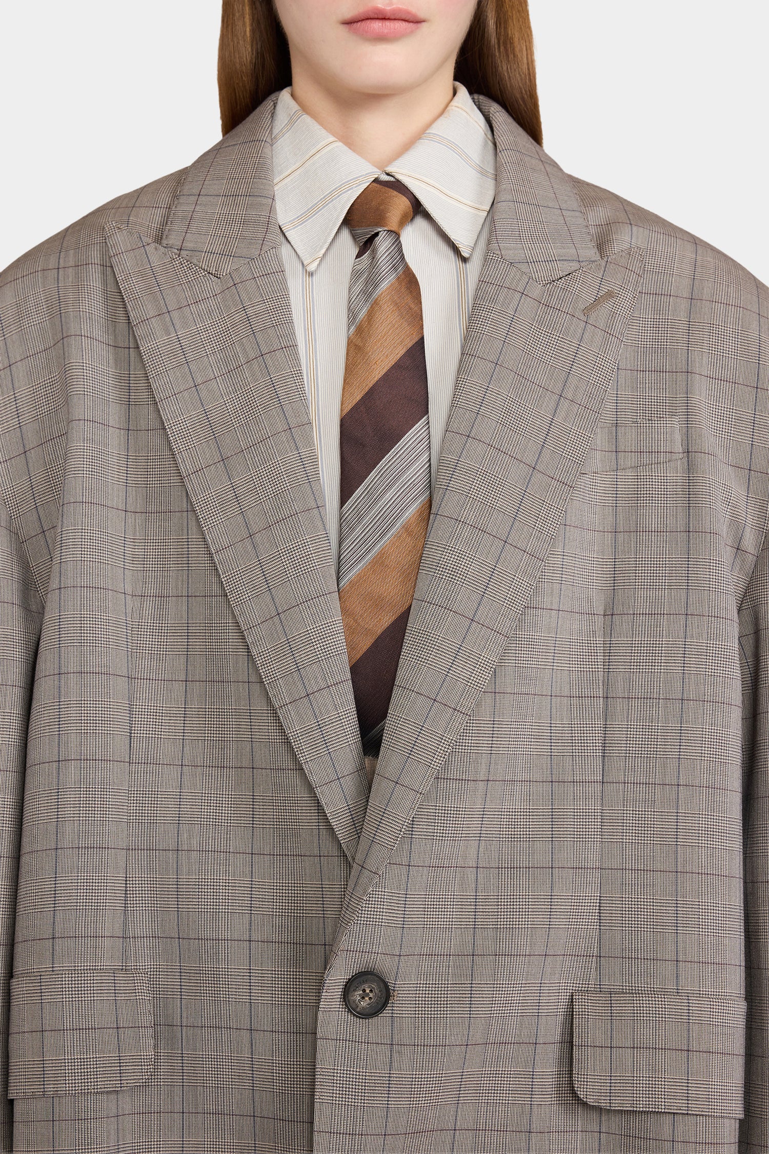 Ivory Grey Checked Oversize Blazer