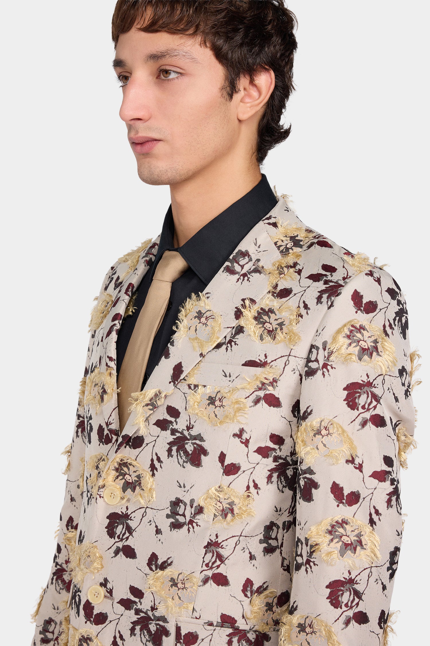 Frayed Floral Jacquard Blazer