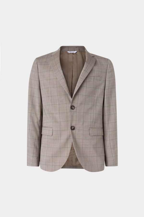 Blazer Monopetto Grigio con Motivo a Quadri