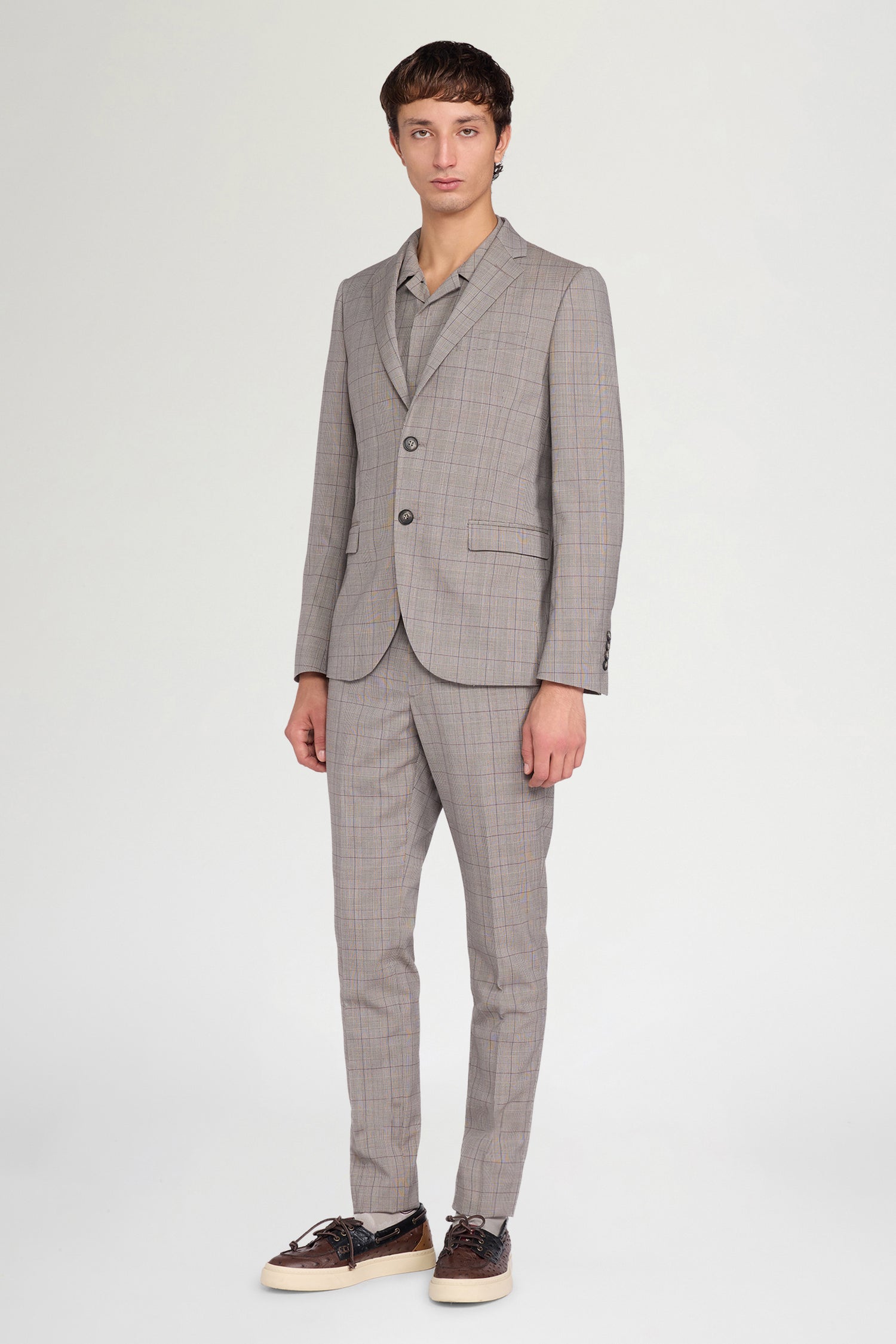 Blazer Monopetto Grigio con Motivo a Quadri