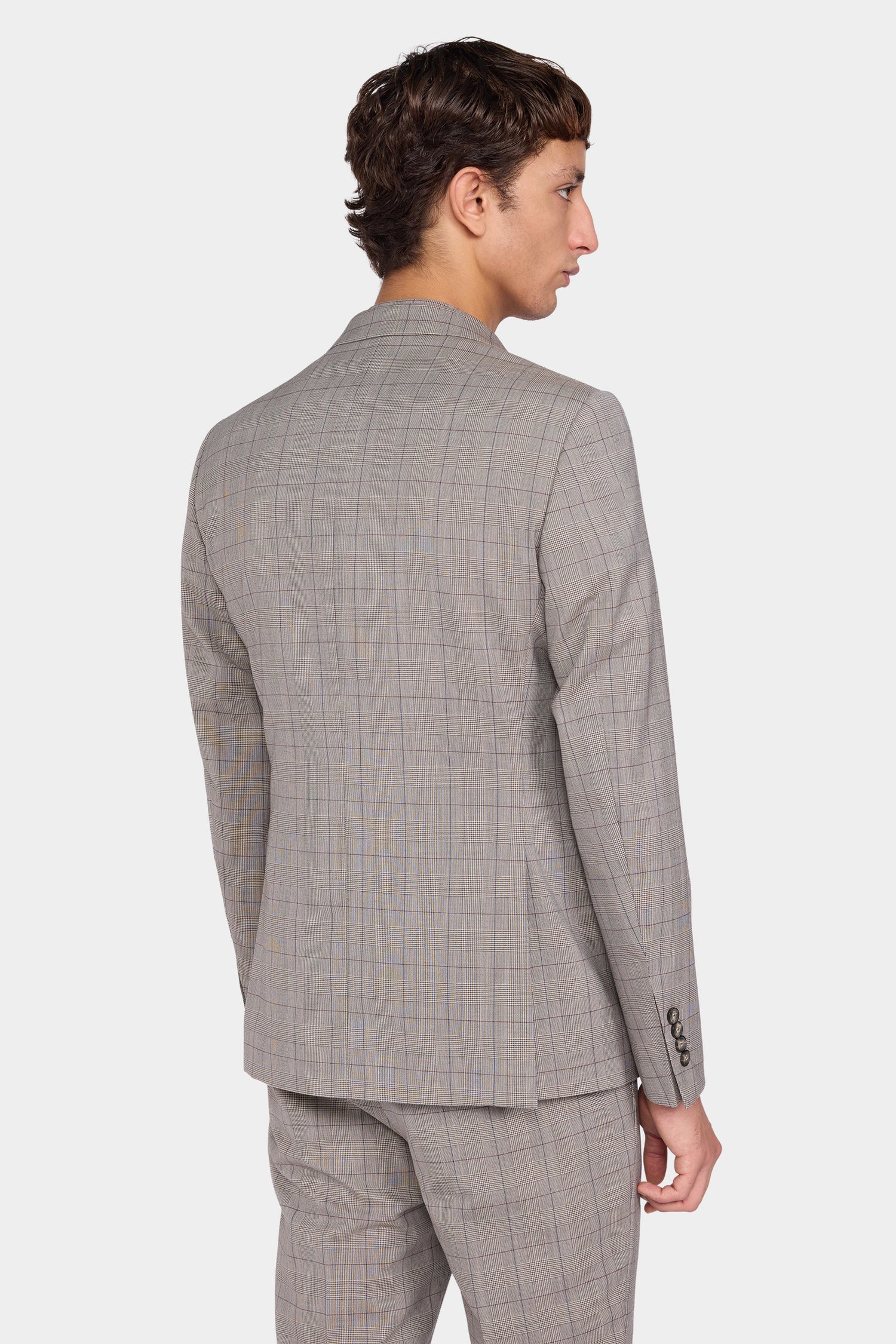 Blazer Monopetto Grigio con Motivo a Quadri