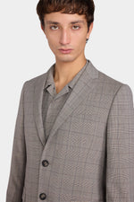 Blazer Monopetto Grigio con Motivo a Quadri