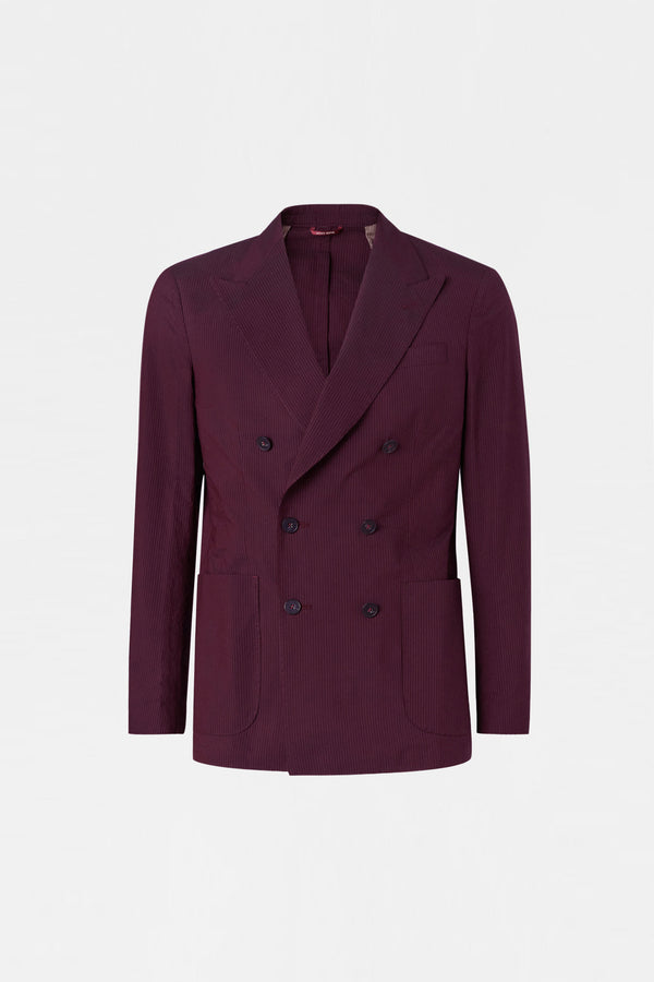 Burgundy Pinstripe Double-Breasted Blazer