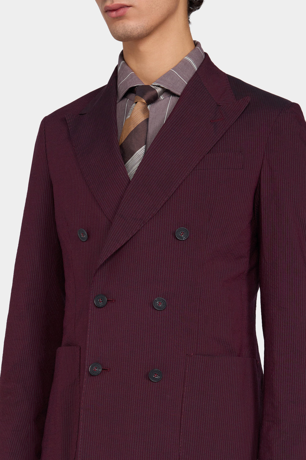 Burgundy Pinstripe Double-Breasted Blazer