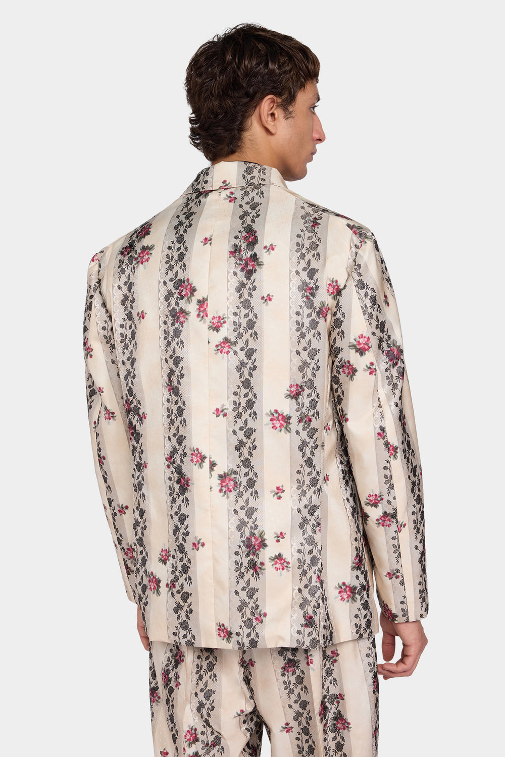 Floral Stripe Single-Breasted Jacket
