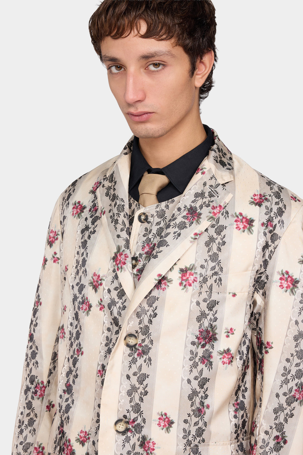 Floral Stripe Single-Breasted Jacket
