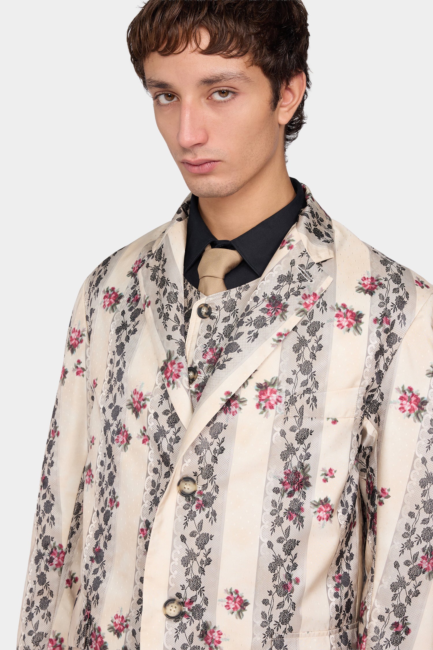Floral Stripe Single-Breasted Jacket