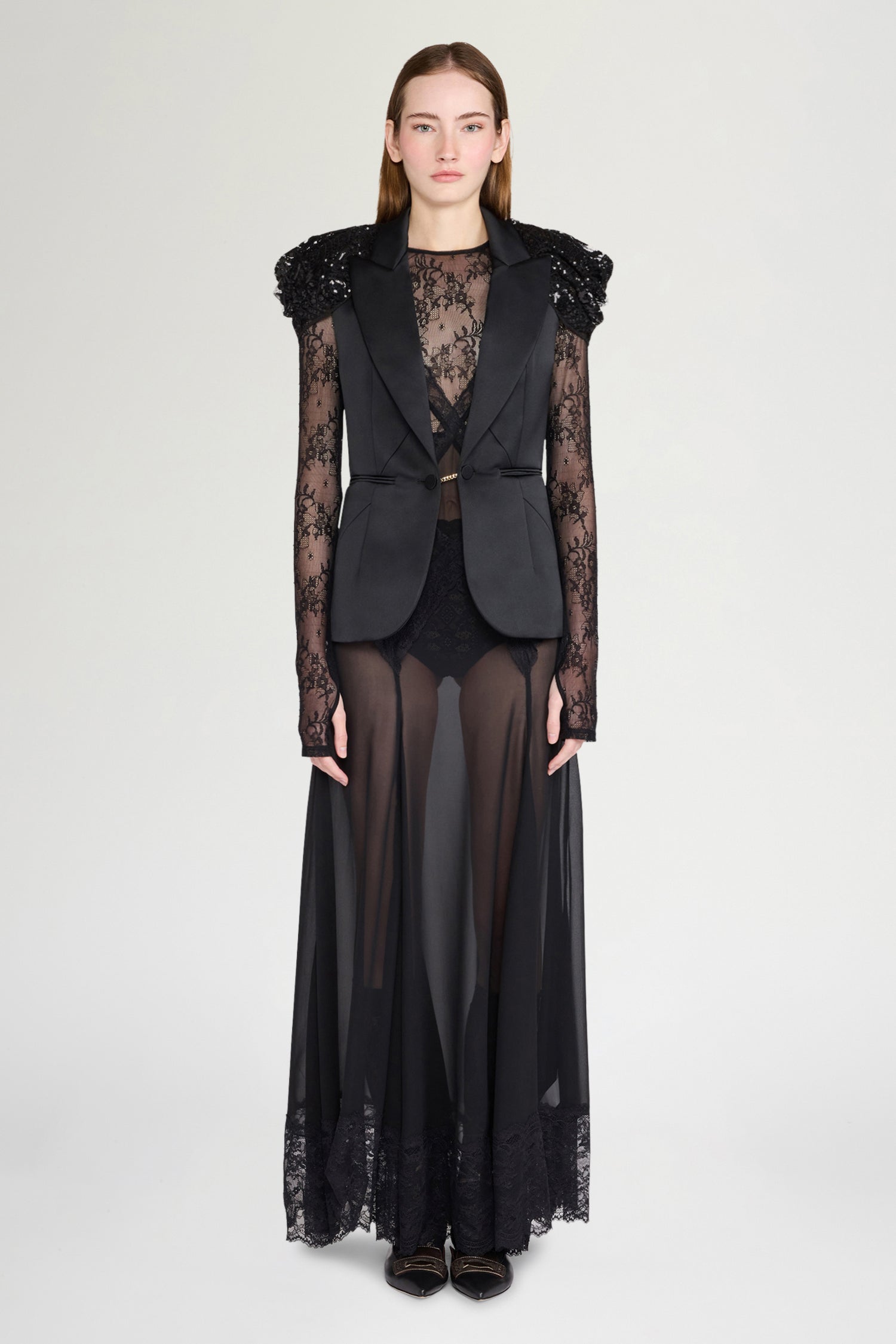 Black Sequin-Shoulder Gilet Jacket