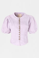Lilac Leather Puff-Sleeve Jacket