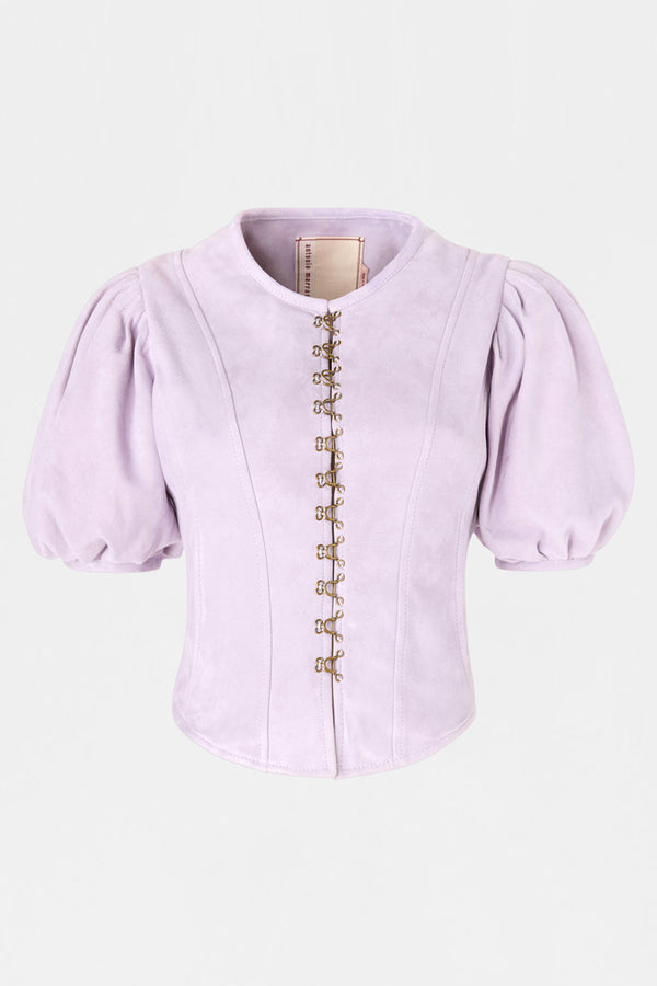 Lilac Leather Puff-Sleeve Jacket