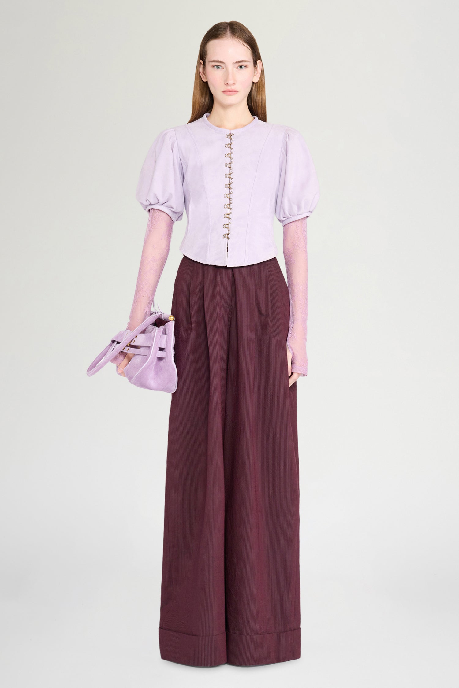 Lilac Leather Puff-Sleeve Jacket
