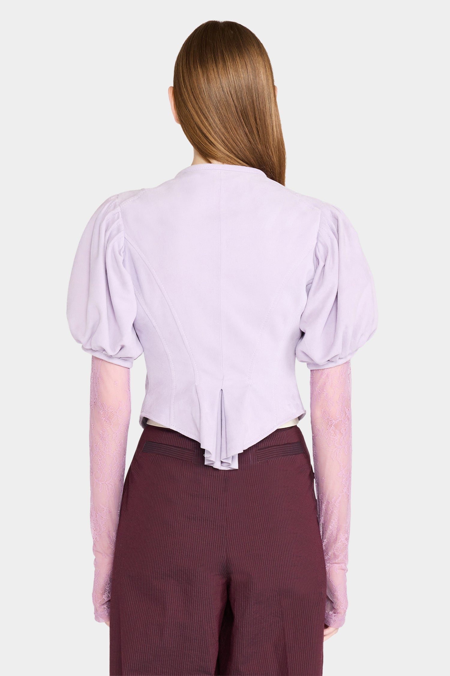 Lilac Leather Puff-Sleeve Jacket