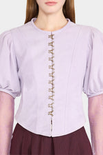 Lilac Leather Puff-Sleeve Jacket