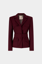 Burgundy Belted Wool Blazer