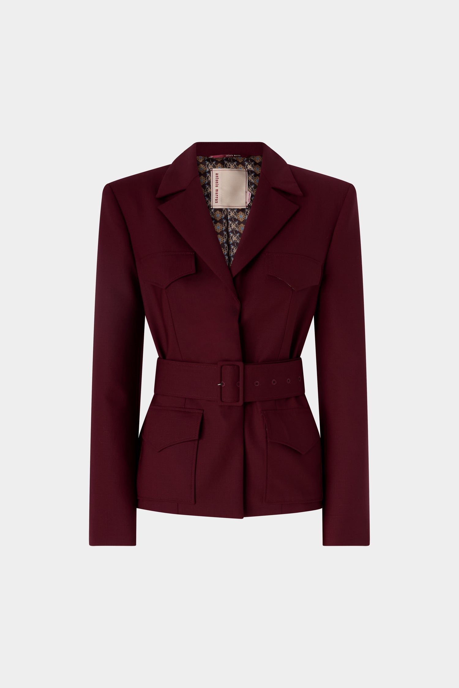 Burgundy Belted Wool Blazer