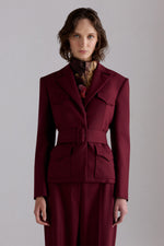Burgundy Belted Wool Blazer