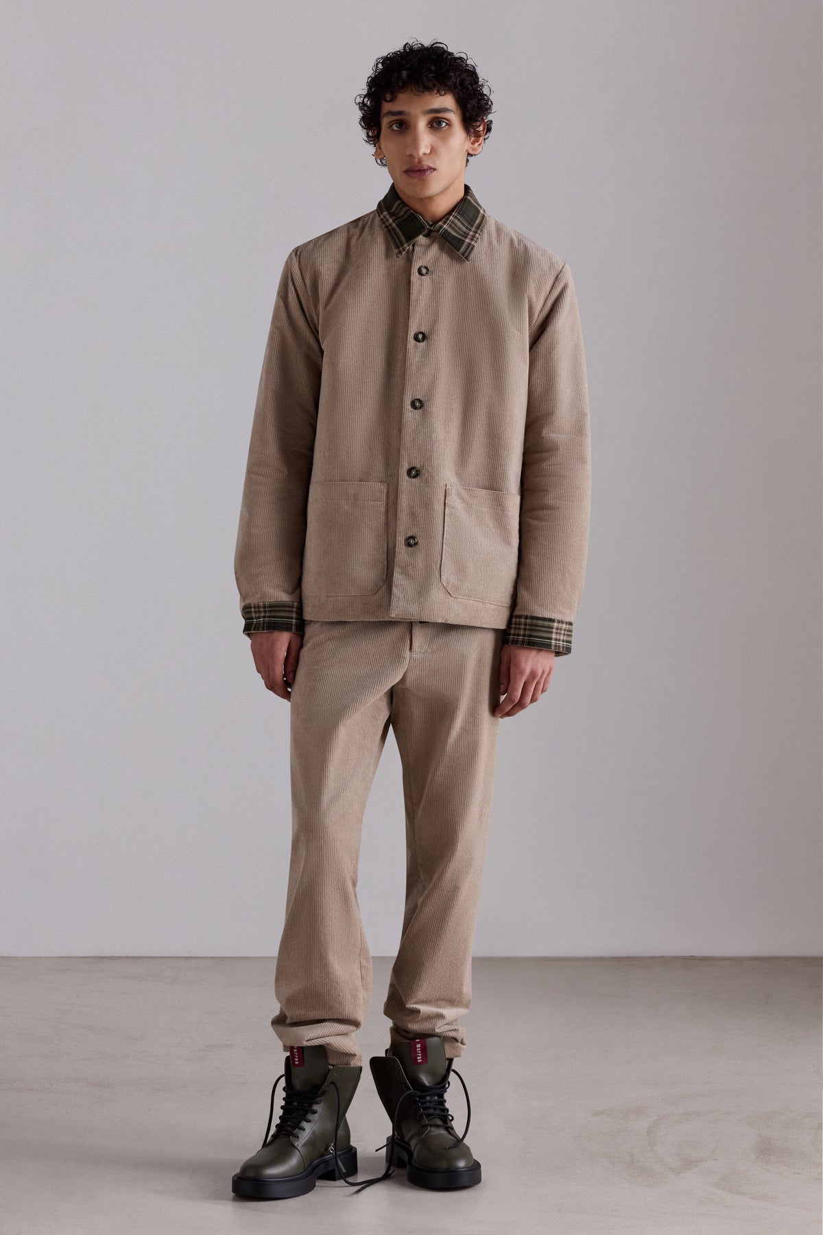 Corduroy Trousers with Tartan Cuffs