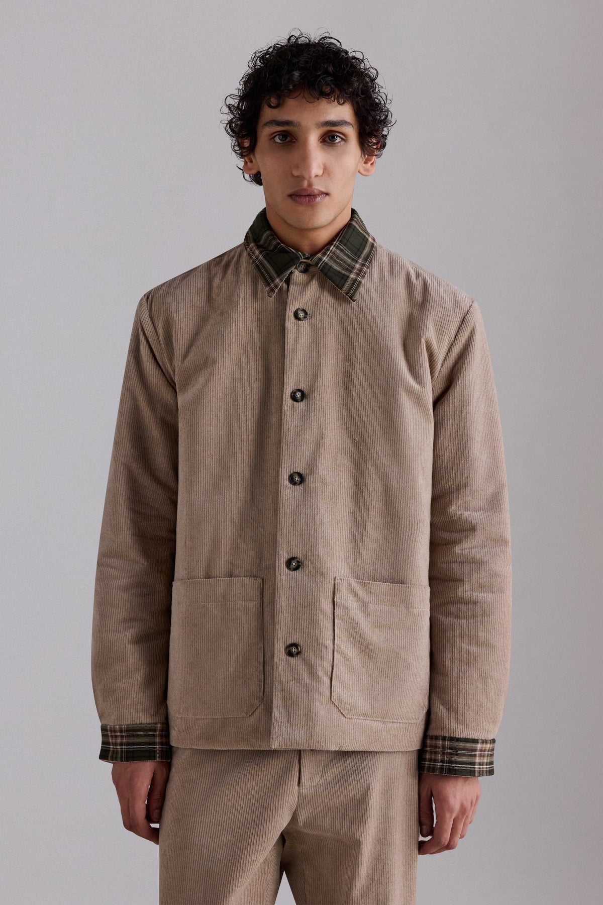 Giacca Reversibile in Velluto a Coste e Tartan