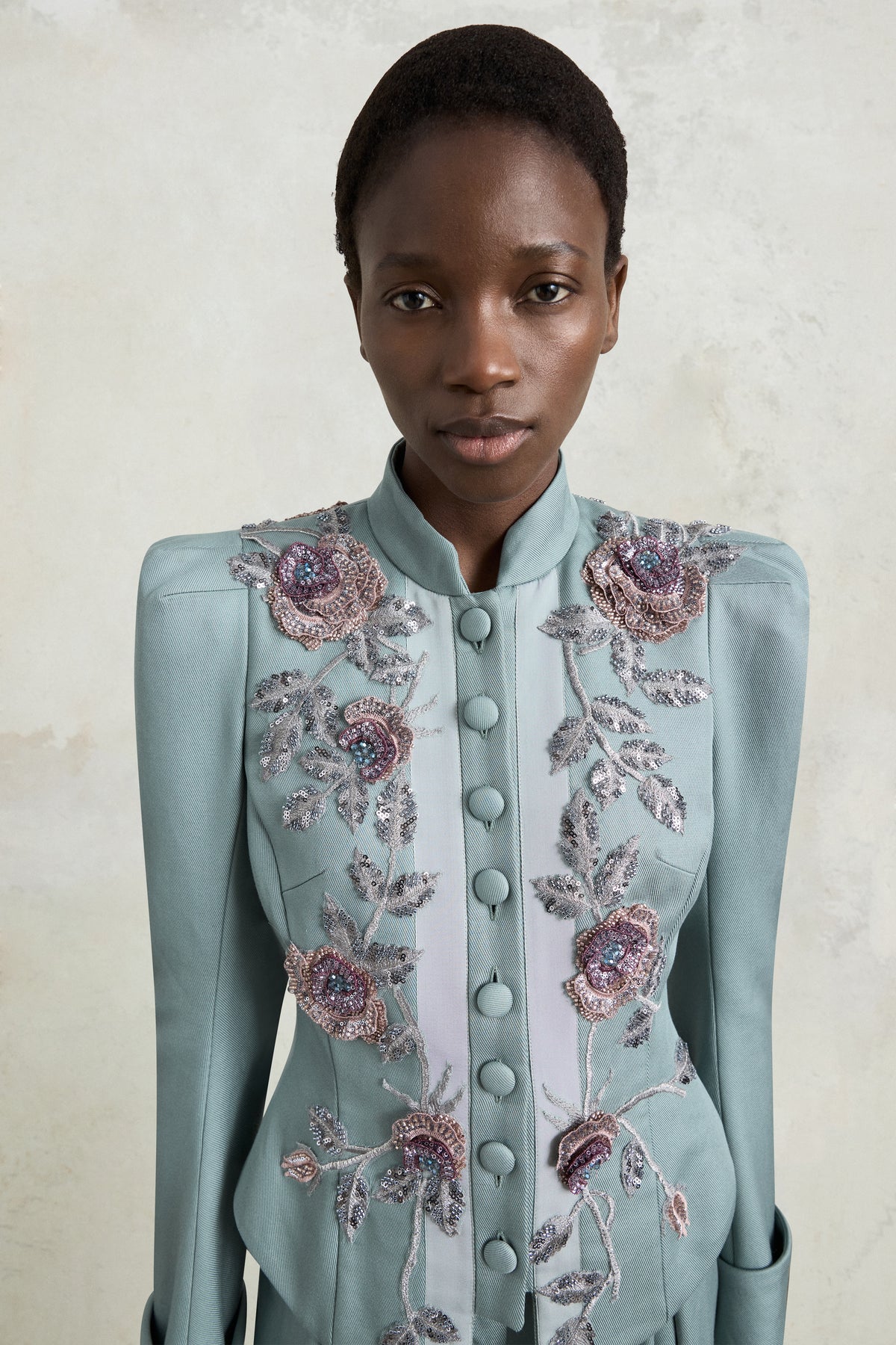 Bar Jacket with Rose Embroidery