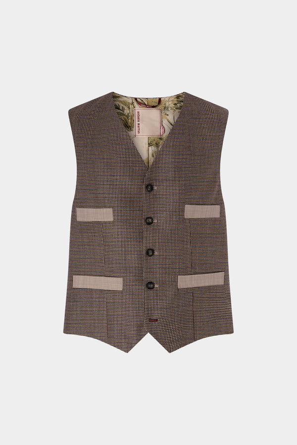 Brown Houndstooth Wool Waistcoat