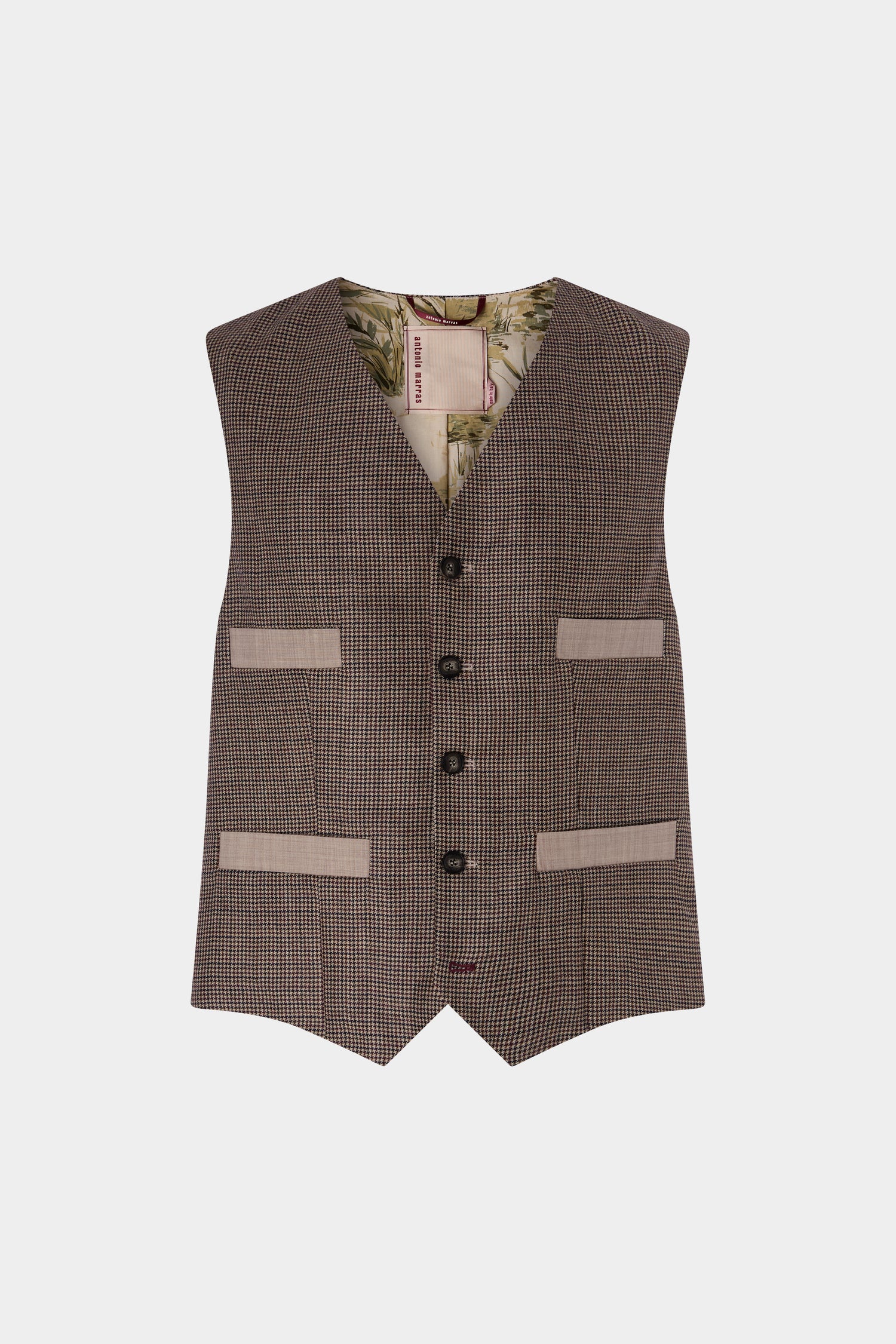 Gilet in Lana Marrone con Motivo Pied de Poule