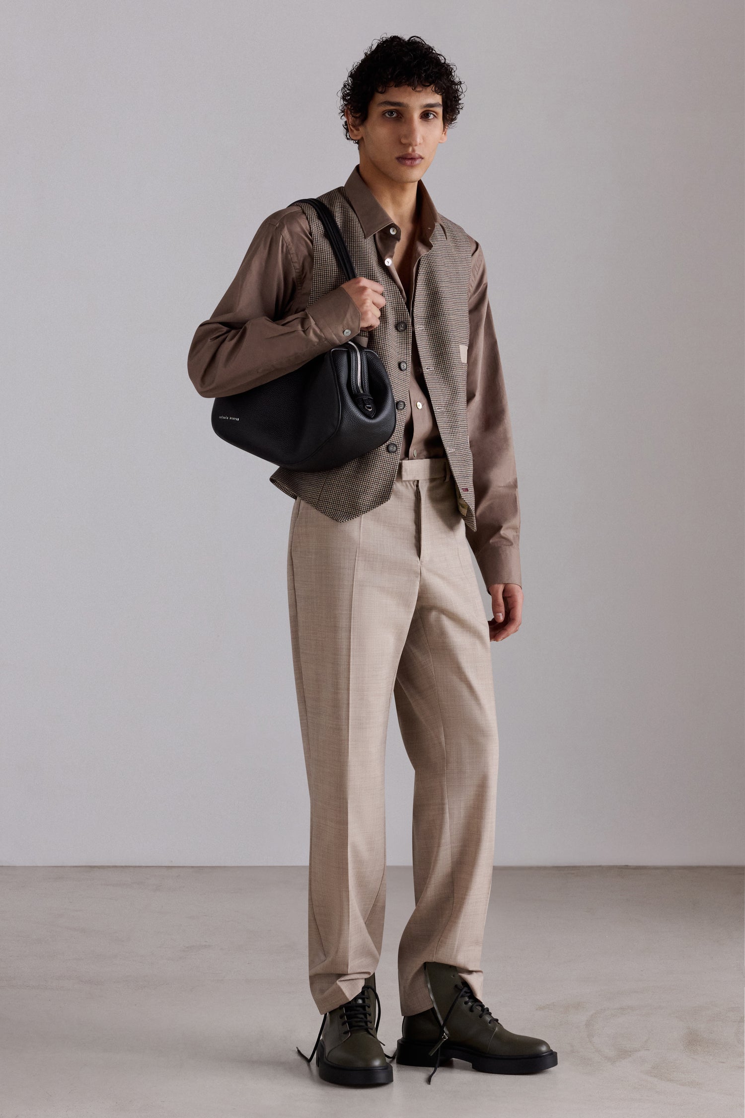 Gilet in Lana Marrone con Motivo Pied de Poule