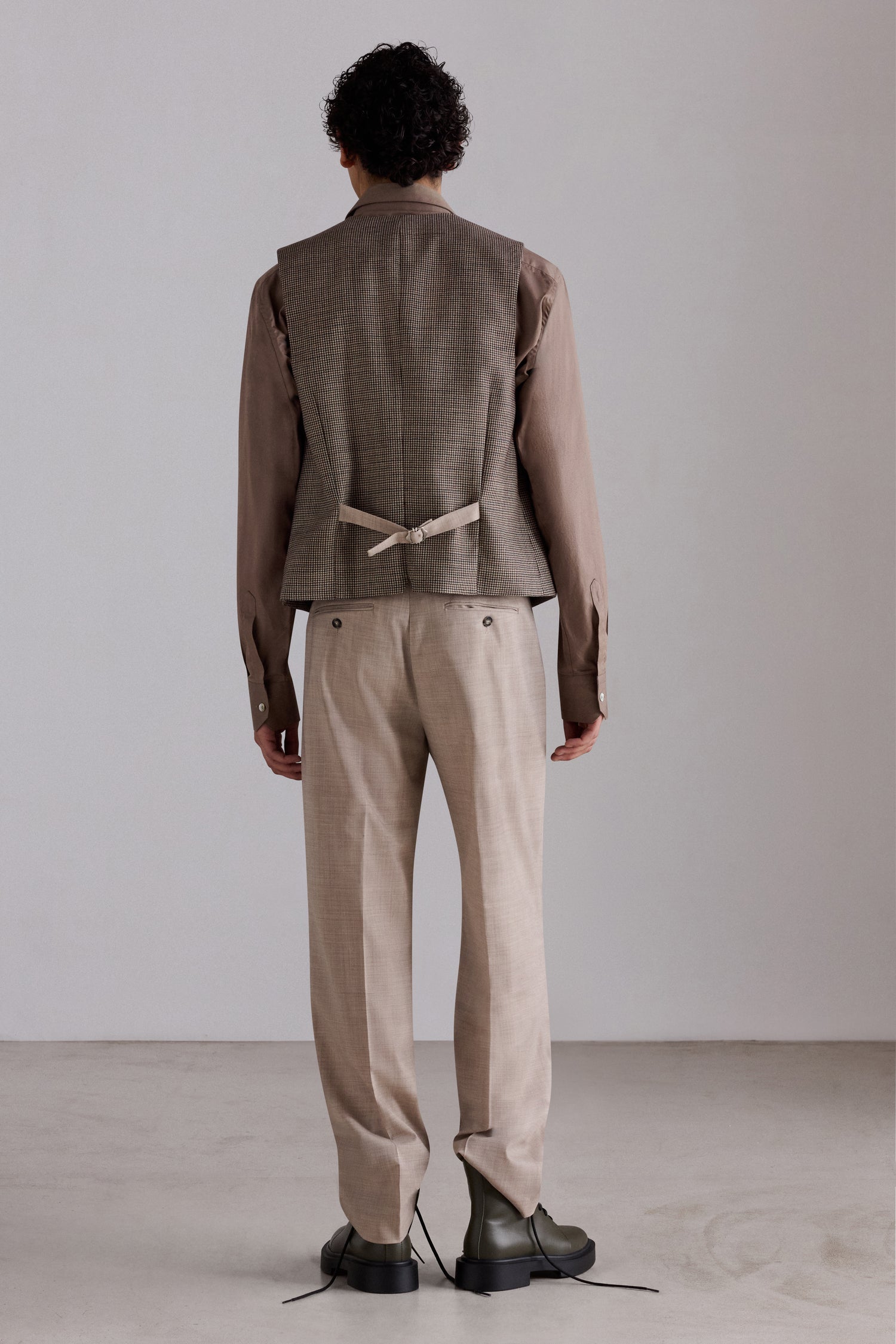 Gilet in Lana Marrone con Motivo Pied de Poule
