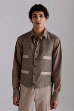 Gilet in Lana Marrone con Motivo Pied de Poule