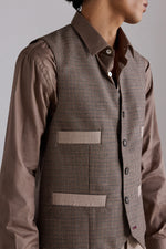 Gilet in Lana Marrone con Motivo Pied de Poule