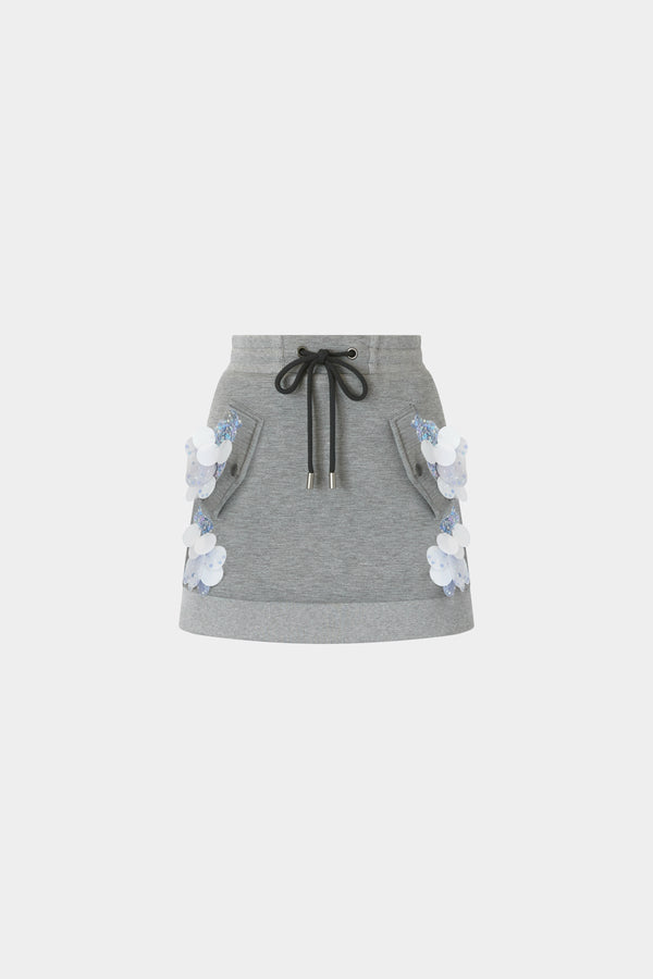 Grey Skirt with Floral Embroidery