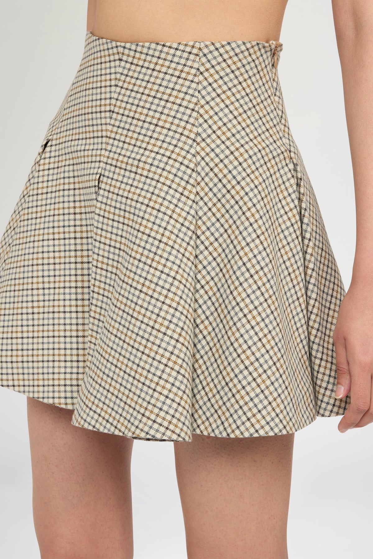 Short Panelled Micro Check Skirt