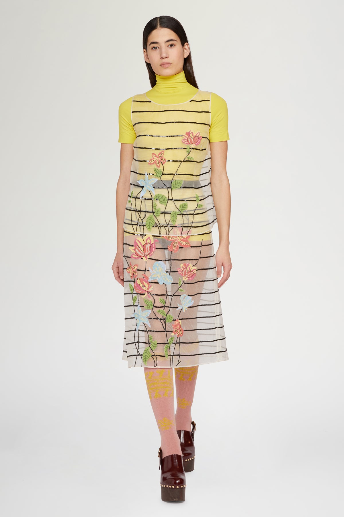 Silk Skirt with Floral Embroidery