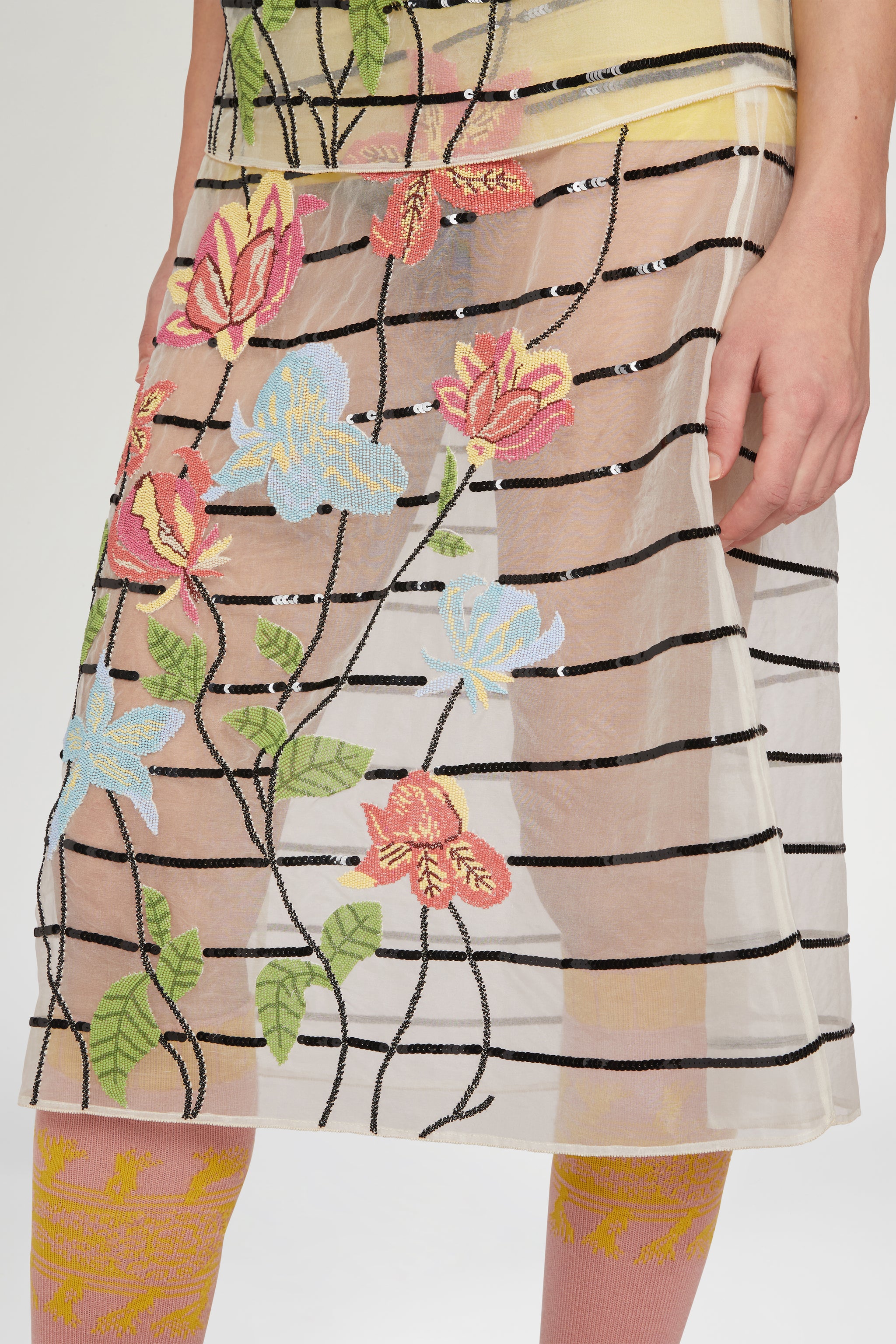 Elegant women's Skirt in silk with Floral Embroidery Antonio