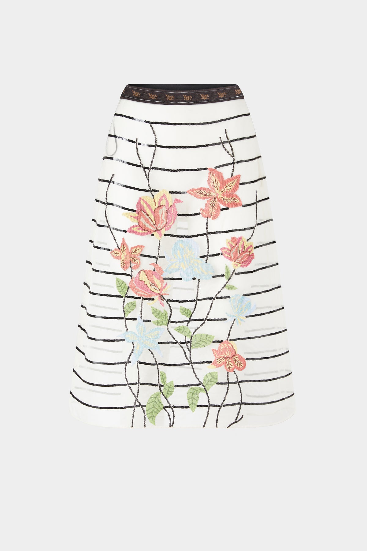 Silk Skirt with Floral Embroidery