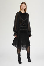 Embellished Pleated Midi Skirt