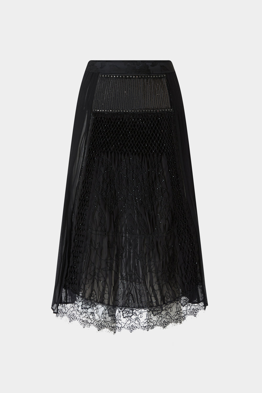 Embellished Pleated Midi Skirt