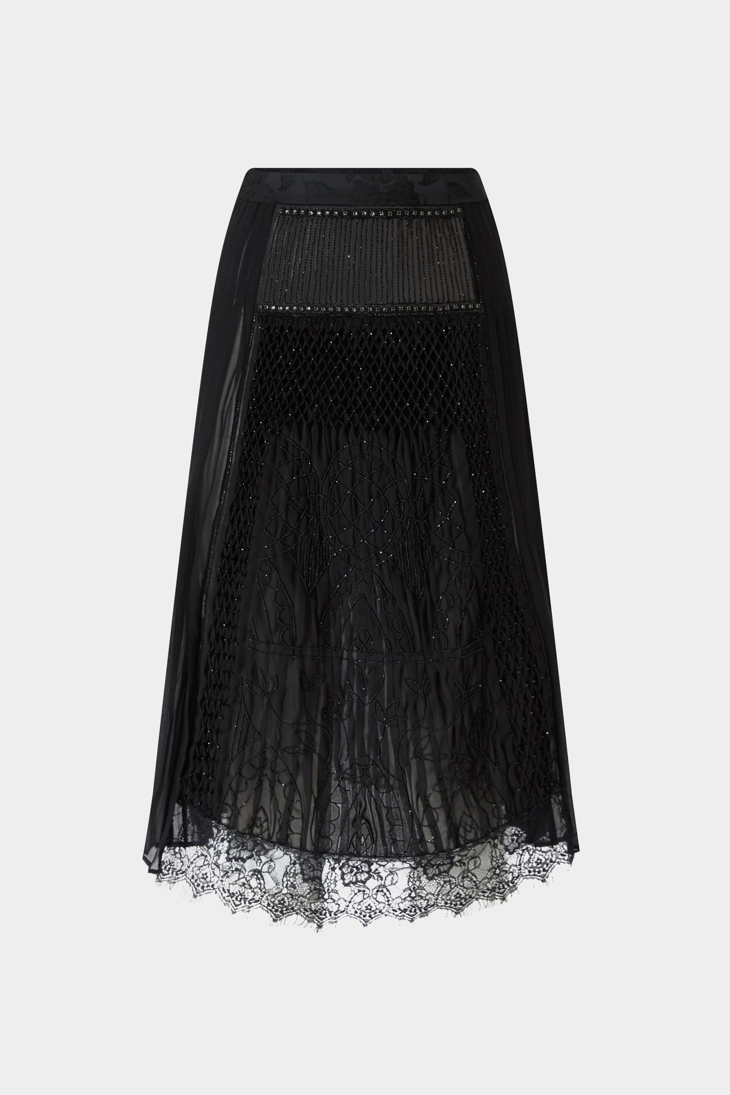 Embellished Pleated Midi Skirt